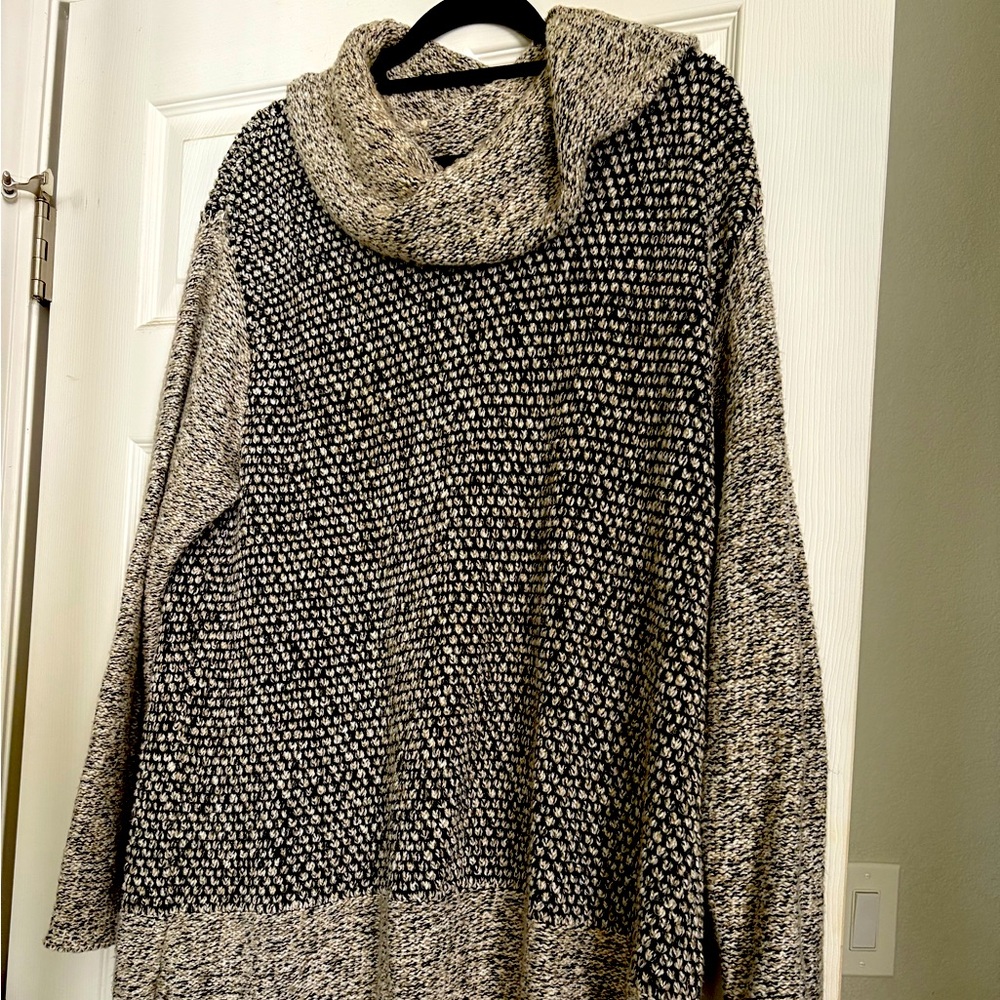 J. Jill Black and Cream Cowl Neck Sweater